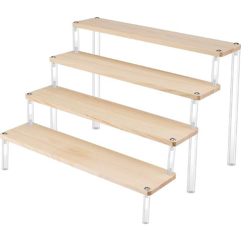 CCYKXA 4 Tier Tabletop Display Stand Wooden Cupcake Stand Perfume Stand, Acrylic Stair Steps Display Stand, Cake Stand Riser Decorative for Display (1/3)