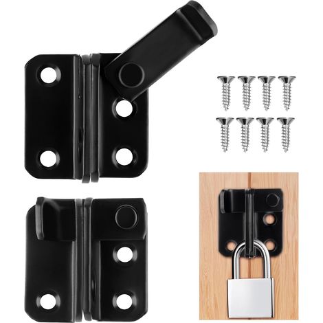 2 Pièces Loquet Porte, Verrou Porte Interieure Exterieur Noir, Targette de Porte Coulissante, Right Open, pour Fenêtre, Placard et Jardin (1/5)