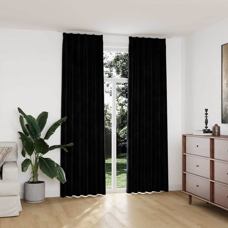 vidaXL Rideaux occultants avec crochets 2 pcs Velours Noir 140x245 cm (1/5)