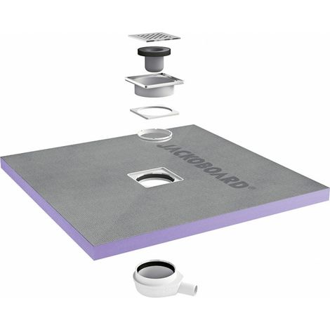 Jackon Insulation – Receveur de douche à carreler 150x150 cm – Siphon horizontal ultra-plat 97 mm – Débit 0,9 l/s – Grille inox design réglable