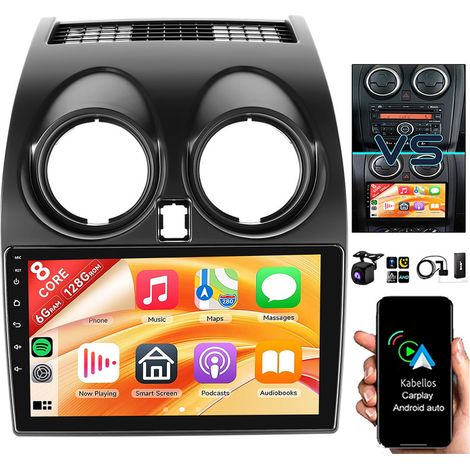 Caméra GPS d'AutoRadio 4G Carplay Android 14 pour Nissan Qashqai J10 2007-2013 - 6+128G DAB+ CAM (1/5)