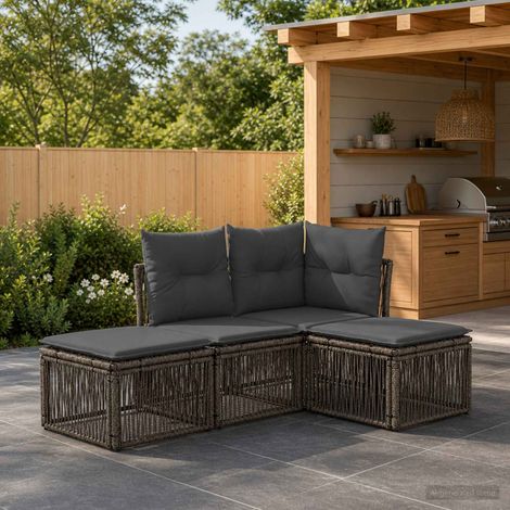 Salon de jardin modulable 4 pièces en polyrotin gris avec coussins, 32.73kg - PANGIVO (1/5)