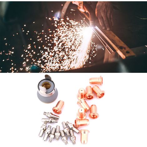 22-teiliges Verbrauchsmaterial für PT60/PT40-Plasmaschneidbrenner, 1,0-mm-Düse, Elektrode, Schutzkappe, Abstandshalter (1/5)