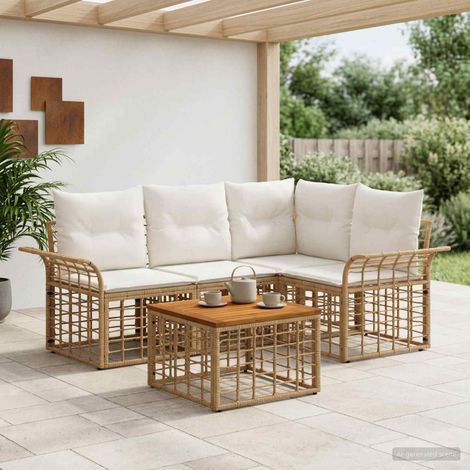 Salon de jardin modulable 5 pièces en poly rotin et acier blanc naturel et crème - PANGIVO (1/5)