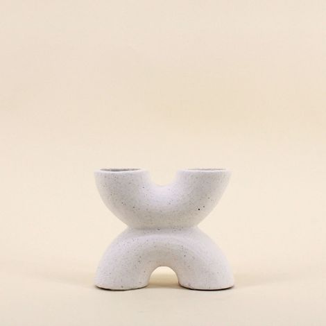 Vase en porcelaine beige double entrée, H12cm (1/5)