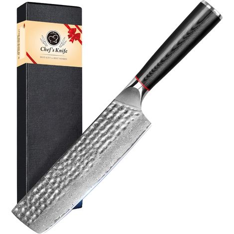 Cuchillo de chef, acero de Damasco, mango ergonómico de acero inoxidable, cuchillo Nakiri (1/2)