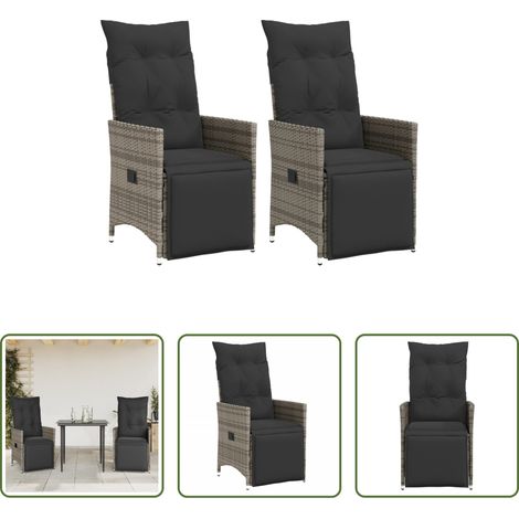 Gartensessel -  Gartensessel mit Kissen 2 Stk. Verstellbar Grau Poly Rattan (1/5)