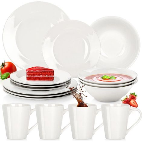 Porcelain Dinnerware Set, White, 16-Piece, Microwave Safe (1/5)