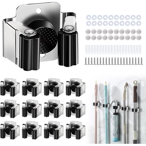 Accroche Balai Mural, Lot de 12 Porte Balais Mural Porte Outils Mural en Acier Inoxydable pour Outils de Jardin pour Jardin, Cuisine, Salle de Bain (1/4)
