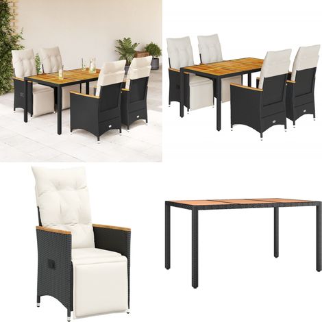 5-tlg. Garten-Bistro-Set mit Kissen Schwarz Poly Rattan - Gartentisch - Relaxsessel (1/5)