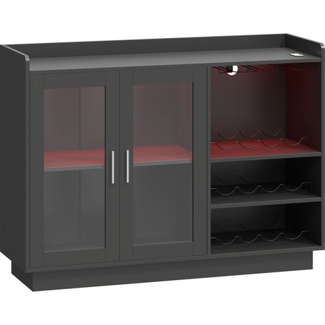 Mobile Portabottiglie 120x38x88 cm con Luce LED e Scaffale Regolabile in Legno e Vetro Nero (1/5)