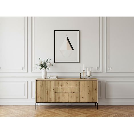 BOBOCHIC - Buffet 2 portes 166 cm LENARA avec tasseaux et LED Marron clair (1/4)