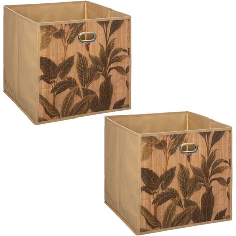 Lot de 2 boîtes de rangement imprimé tropical en bambou et tissu (1/4)