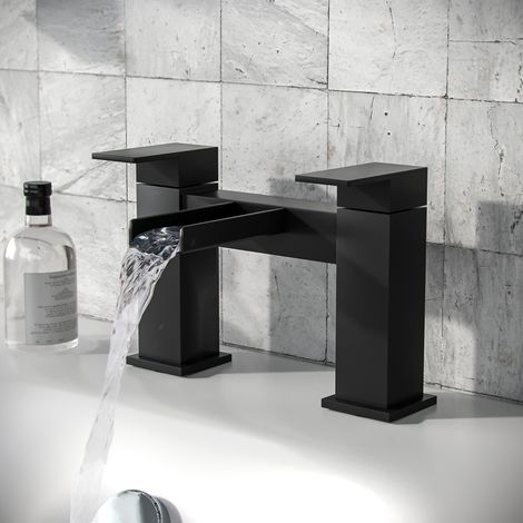 Ozone Modern Matte Black Waterfall Deck Mounted Bath Filler Tap (1/5)