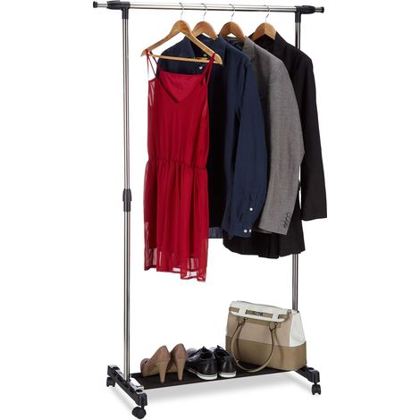 Portant à roulettes, Porte-manteaux roues armoire mobile tringle rangement, H réglable 96-162 cm, inox, plastique, tissu, 162 x 151 x 50 cm (1/5)