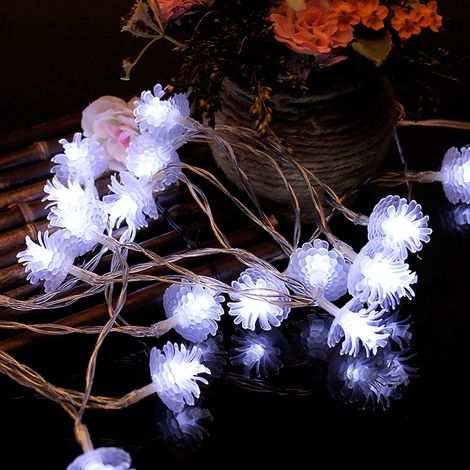 Guirlande Lumineuse En Forme De Pomme De Pin - 3 M - 20 Ampoules Led Blanc Pur - Alimentation Sur Piles AA (1/3)