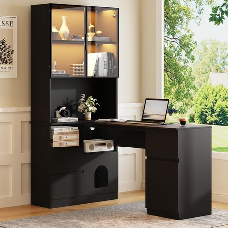 Meuble TV 190x40x51,5 cm en aggloméré blanc et doré, 4 portes - CHICFURN (1/5)