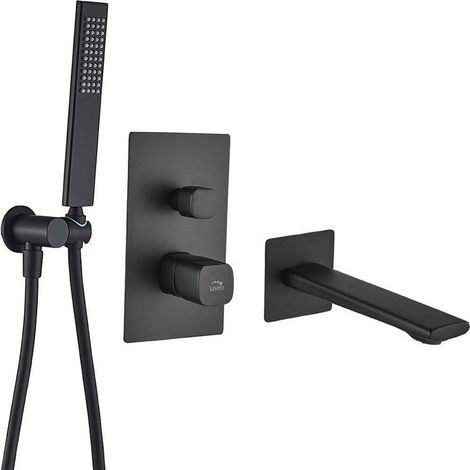 TORES Black Laveo Unterputz-Badewannenarmatur mit Duschset (1/5)