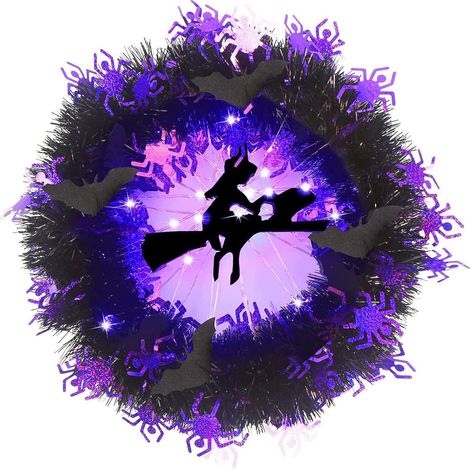 Guirlande Lumineuse Halloween - Couronne Décorative avec 50 LED Violettes - Pour Porte d'Entrée Mur Porche Intérieur Extérieur - 25 cm (1/5)