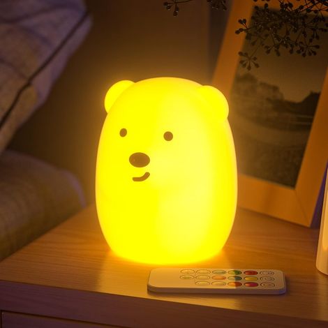 Veilleuse enfant, veilleuse ours, lampe de chevet, veilleuse bébé, veilleuse multicolore rechargeable avec télécommande, 9 couleurs