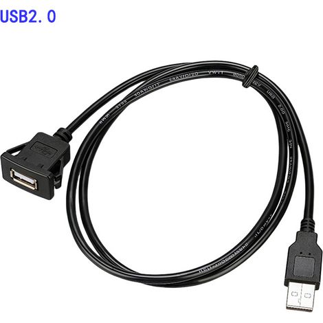 Câble d'extension USB 2.0 mâle vers femelle pour tableau de bord de voiture étanche à la poussière 1m