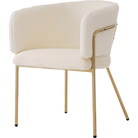 Chaise de loisirs avec pieds en métal, velours imitation fourrure de lapin blanc, pour séjour et chambre (1/5)