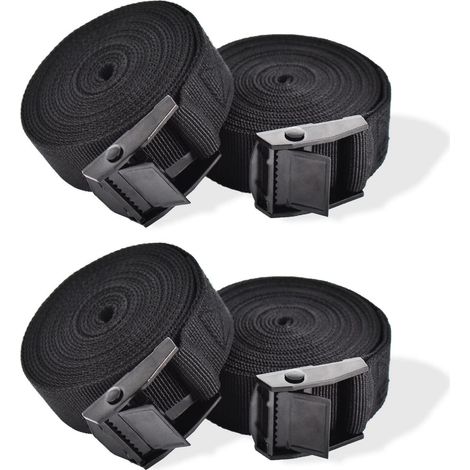 Spanngurte mit Ratsche 3m, 4 Stück, Schwarz, 550 kg Tragkraft