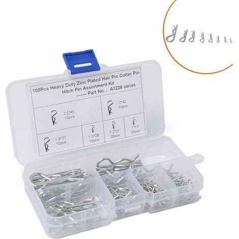 Pasadores de chaveta con clips R, 100 piezas Pasadores de chaveta en forma de R Pasadores de chaveta de acero al carbono galvanizados para carrocería de automóvil Clips de pasador de chaveta Pasadores
