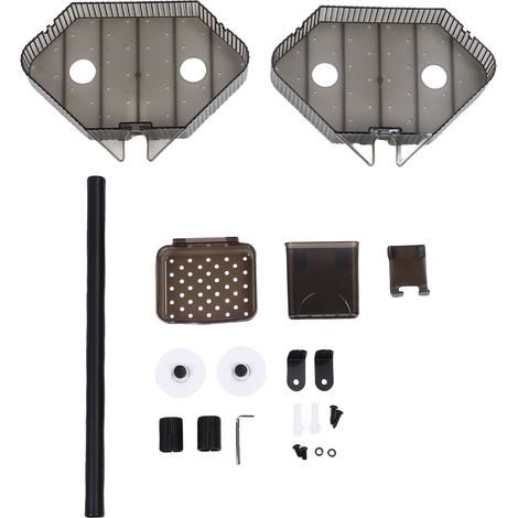 Jabonera de esquina y soporte para accesorios de ducha, de pared, de PET y hierro, organizador de baño con 2 estantes para pasta de dientes y cepillo de dientes. (1/5)