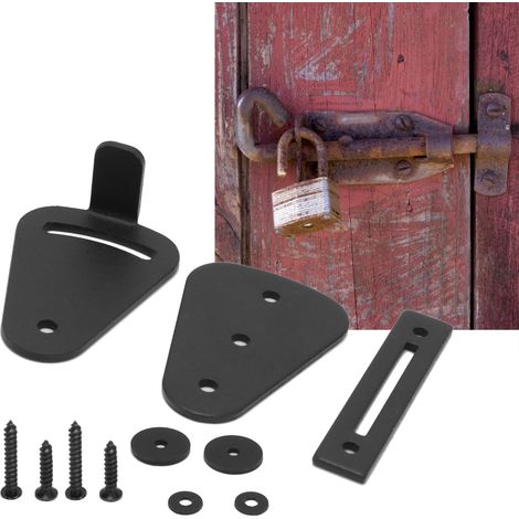 Scheunentor-Verriegelungssystem – Schwarz lackiert – Sicherheitssystem mit Führungsschiene – Aus Kohlenstoffstahl, Komplettpaket mit Schrauben und Zubehör