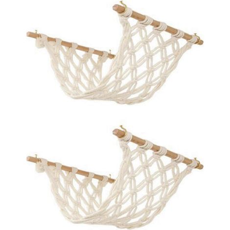 Lot de 2 hamacs à fruits en macramé pour la cuisine, à suspendre sous un meuble. Filet porte-fruits avec crochet pour suspendre une corbeille à fruits. (1/5)