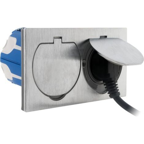 x 16A 2P+E Bodensteckdosen, gebürstetes Aluminium, Schutzart IP55, für Terrasse, Küche, Büro (1/5)