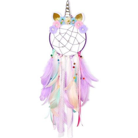 Attrape-rêves Licorne Géant Fait Main pour Enfants, Plumes Décoratives Chambre Fille Garçon, Suspension Murale Nursery Cadeau Maison, Violet (1/5)
