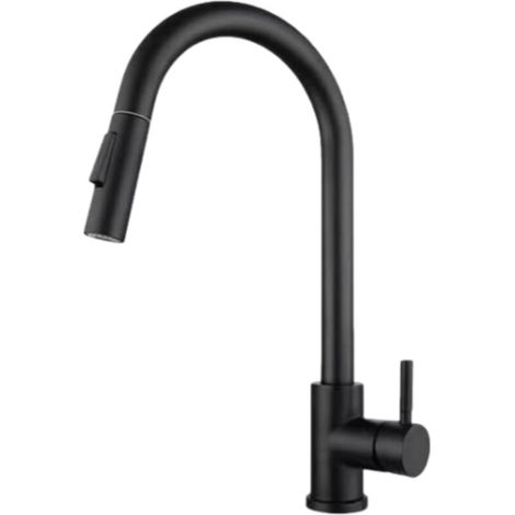 Rubinetto da cucina estraibile con base rimovibile, miscelatore per acqua calda e fredda in acciaio inox, rotazione libera a 360° (nero)
