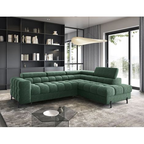 Ecksofa mit Schlaffunktion Sofa AMARA Stoff Aphrodite Dunkelgrün Ottomane Rechts (1/5)