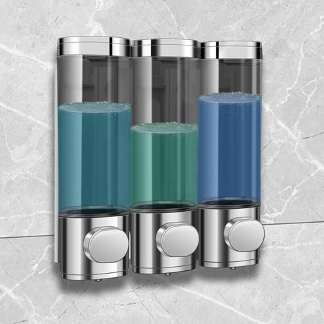 Dispensador de jabón y champú de 3 compartimentos a prueba de fugas para ducha, montaje en pared, dispensador de acondicionador, no requiere perforación, ideal para baño, cocina, hotel. (1/4)