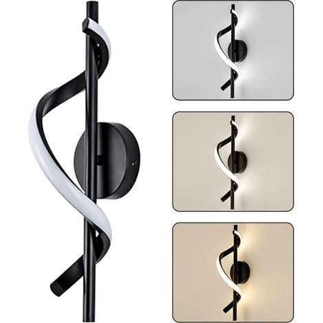 Lampe Murale Moderne LED 12W - 3 couleurs de lumière, Design Spirale - Pour Chambre, Escalier, Salon & Couloir - Éclairage Intérieur en Aluminium-Noir (1/5)