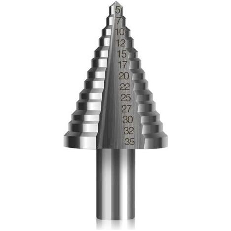 Foret Fraise Meche Etage HSS,Foret étagé Fraise Conique à Double Fente (5mm-35mm) avec Revêtement Titane (1/4)