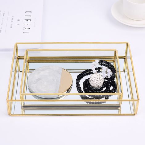Vintage Aufbewahrungsbox aus Metall und Glas, goldene Ablage für Schmuck und Kosmetik (große Ausführung) (1/5)