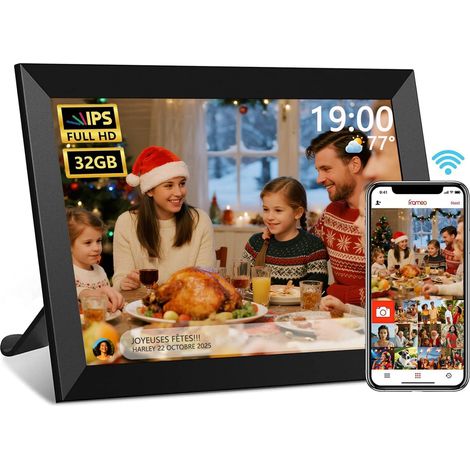Cadre Photo Numérique WiFi - 10.1 Pouces IPS Écran Tactile Smart Cloud Connecté avec 32Go Espace, Partagez Instantanément des Clips Vidéo et Photos Via l'application Frameo,Rotation (1/5)