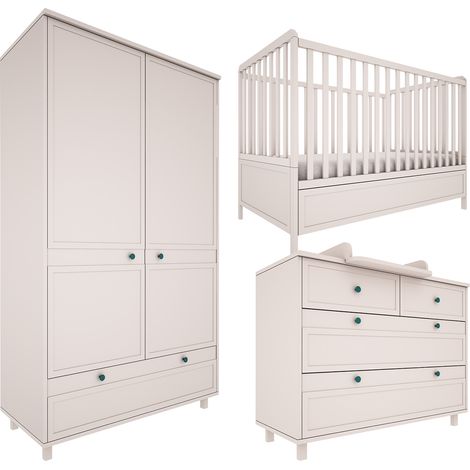 Chambre complète lit évolutif 70x140 commode à langer et armoire 2 portes Wood Luck Gabriel - Beige