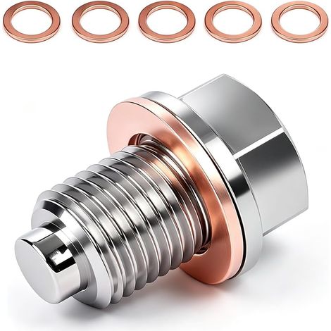 Bouchon Vidange Magnetique M14x1.5 5 Joints Cuivre Carter Huile Moteur (1/5)