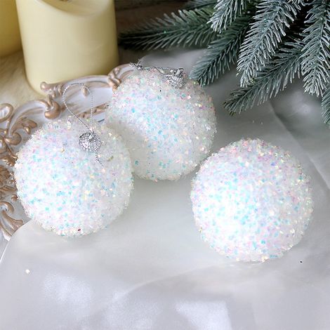 Boules De Noël - En Mousse - Blanc - 8 Cm - Pour Arbre De Noël - Lot De 3 (1/5)
