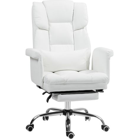 Chaise de bureau ergonomique blanche avec dossier inclinable, soutien lombaire, repose-pieds et réglage hauteur (1/5)
