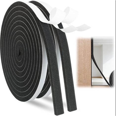 Joint d'Étanchéité en Mousse pour Porte et Fenêtre - Ruban Isolant Phonique et Thermique Autocollant - Anti-Bruit et Anti-Poussière - 2 Rouleaux (1/5)