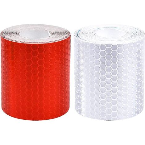 2 pieces Reflective Tape 5cmx3m, Self-adhesive Waterproof Reflective Strip Warning Tape for Bicycles, Outdoors, Cars (white and red) (1/5)