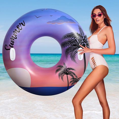 Bouée de Piscine, Bouée Gonflable en Forme de Cœur ou Ronde Flotteur Inflatable Tube, Anneaux de Natation pour Fêtes et Décorations, Jouets de Plage Lac Rivière (1/5)