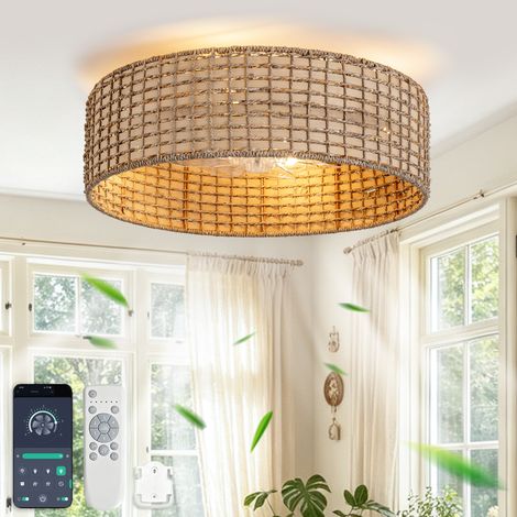 19 pouces Ventilateur-Plafonnier Carré avec Design en Rotin,Double Commande via Application et Télécommande,6 Vitesses Réversibles,Pales en ABS,pour Chambres Fraîches à Plafond Bas de Style Japonais (1/5)