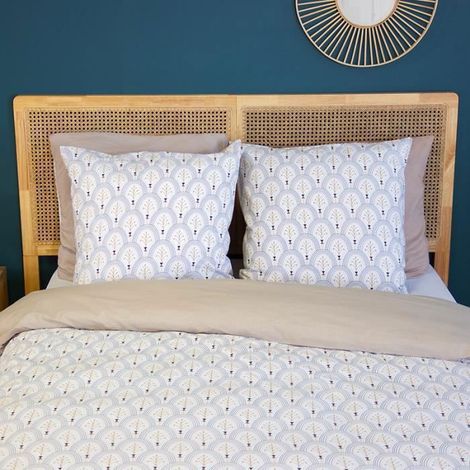 Parure de lit - Housse de Couette - 220x240 cm - 100% Coton - Réversible - Géométrique Blanc Beige