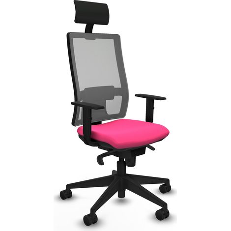Horna sincro malla gris similpiel rosa brazos 1D base piramidal cabecero fijo ruedas 65mm nailon (1/5)